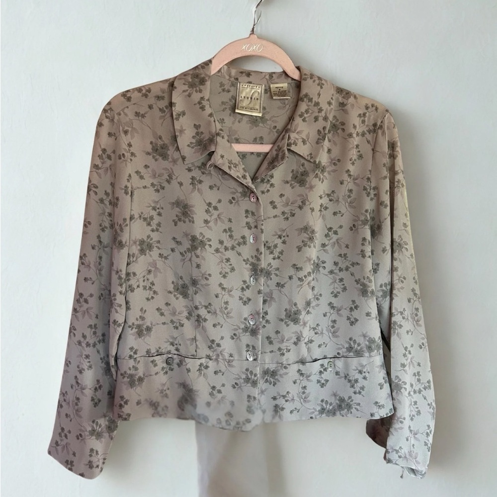 Silky Chic Purple Floral Button-Up Blouse Liz Claiborne